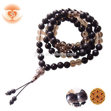 108 Mala Perlen für Männer, handgemachte Yoga schwarz matt Onyx rauchig Kristall Mala Perlen